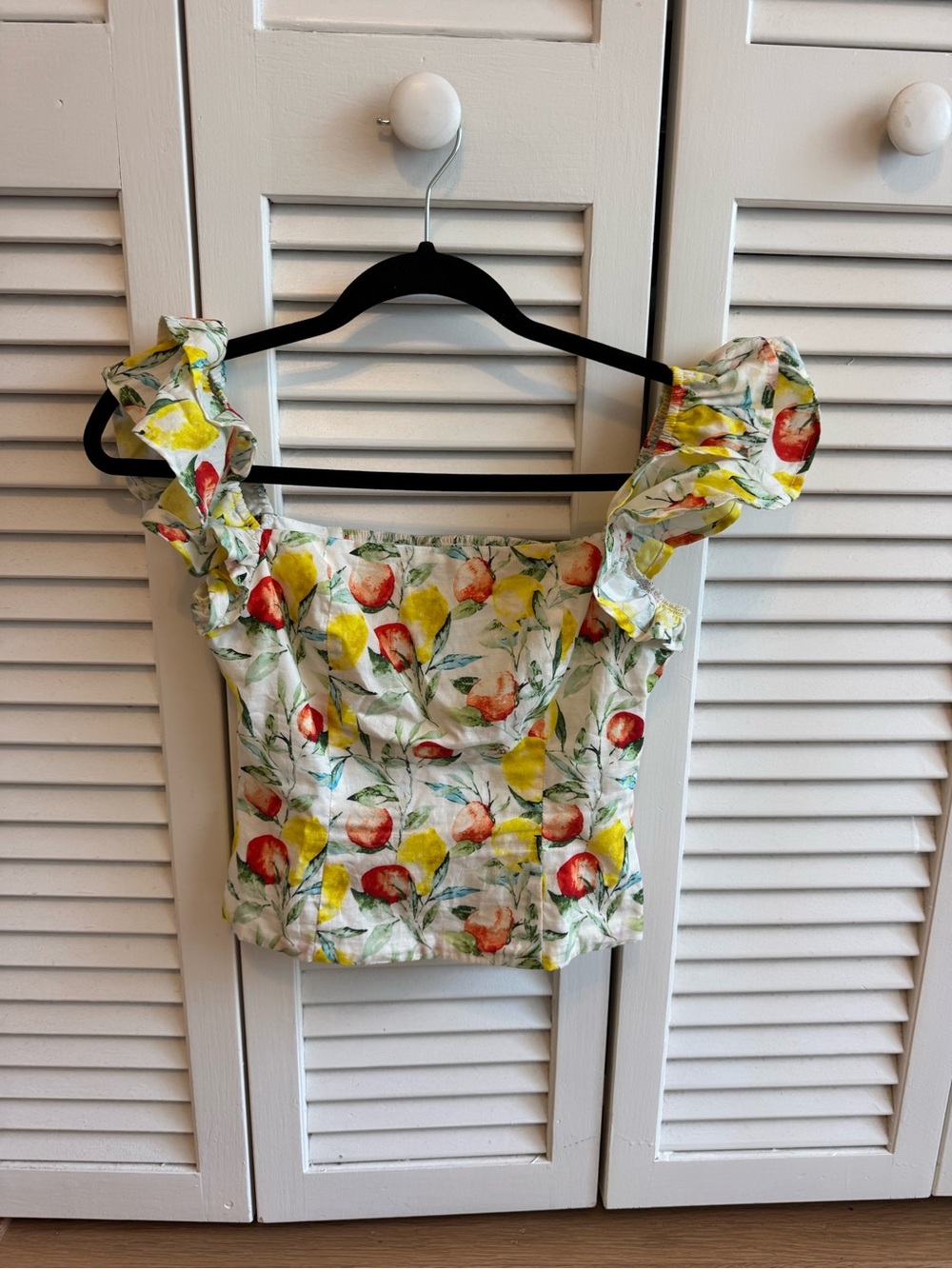 Aqua Lemon Floral Ruffle Sleeve Top